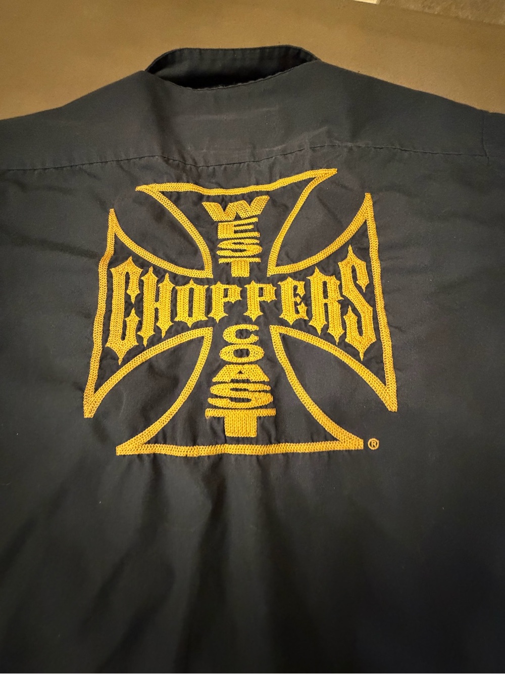 West Coast Choppers Men's Black Button-Down Shirt with Gold Embroidered Logo
